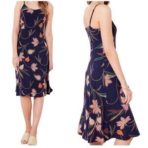 LOFT Floral Smocked Back Strappy Midi Shift Dress